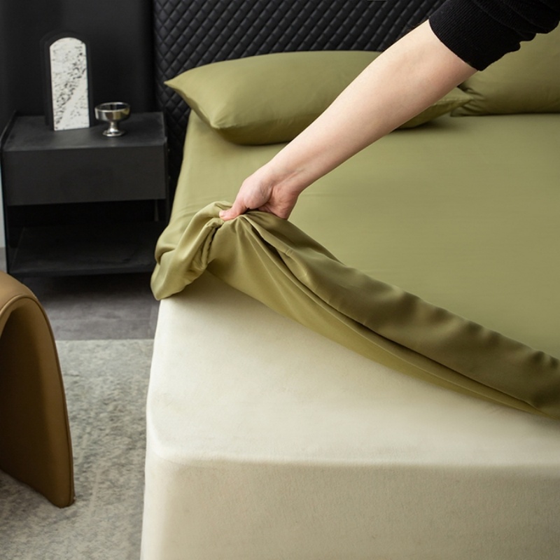 Fitted Bed Sheets Deep Pocket - 1枚入り 天然リヨセル素材 フィットシーツ グリーン 夏用冷却マットレスカバー 深型ポケット付き