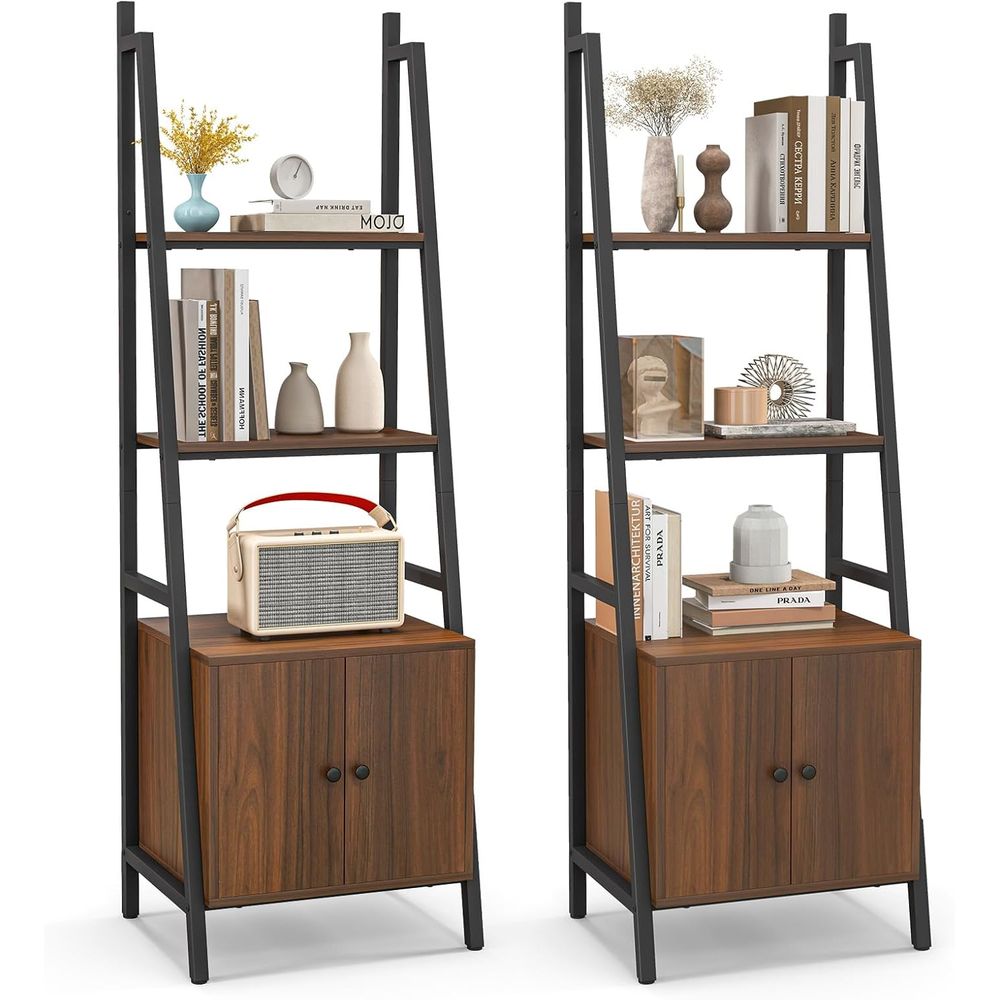 Storage & Organization - kula 4段ラダーシェルフ キャビネット付き、高さ63インチのブックシェルフ、金属製の工業用本棚、フロアディスプレイシェルフ収納ラックまたはリビング用