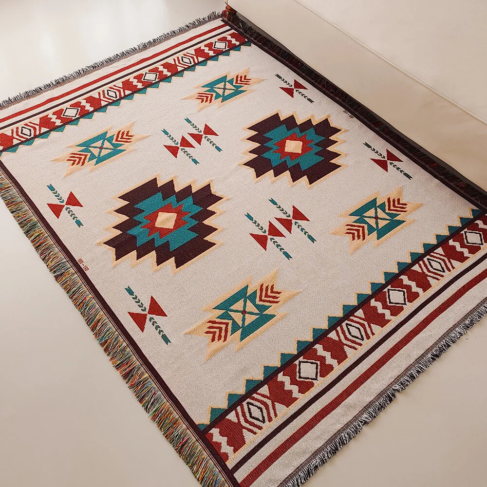 特大ボヘミアンアズテック柄ブランケット、フリンジ付き、南西部 - Boho Throw Blanket Fringe のレビューと価格