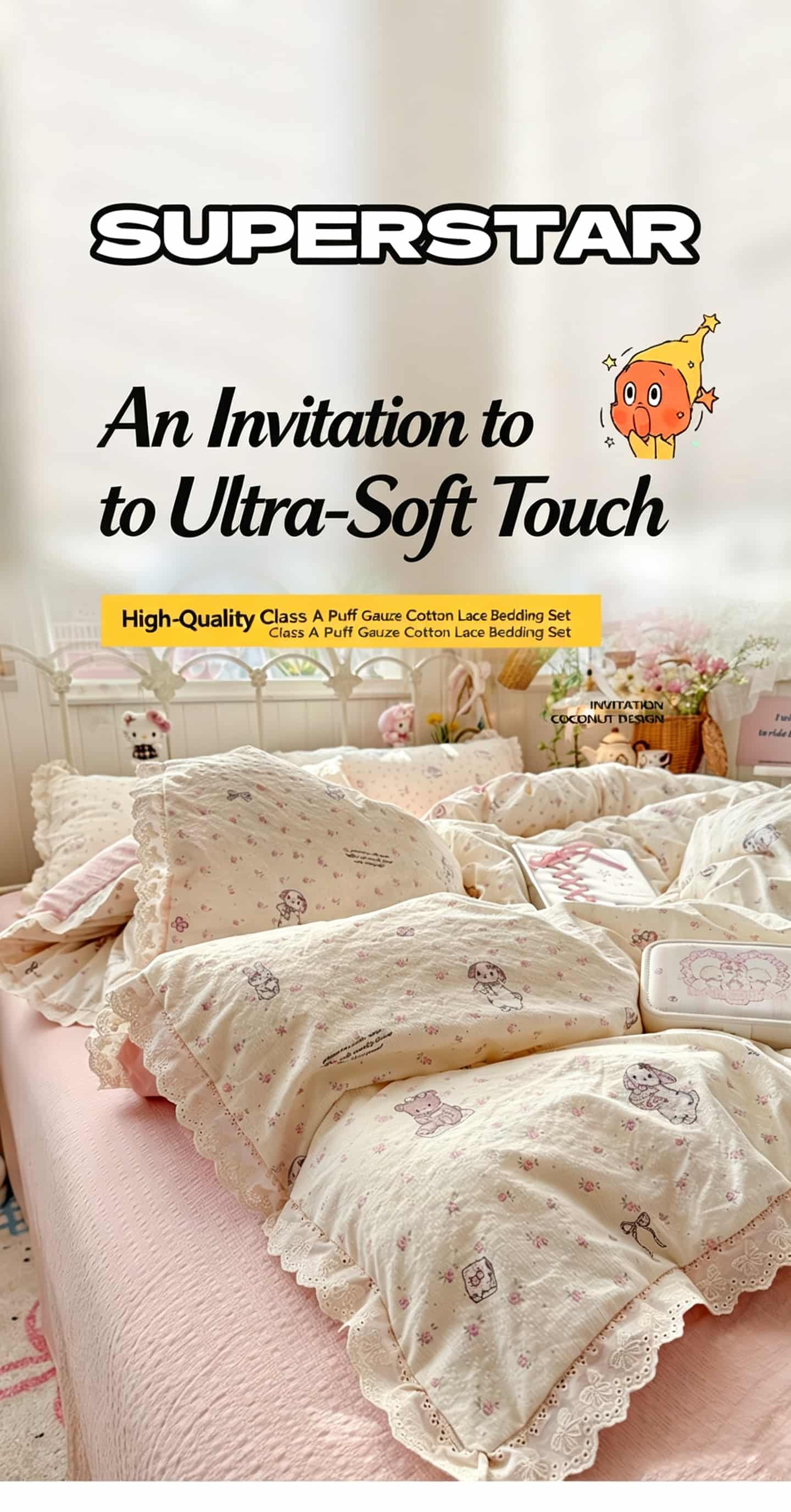 フリルとレースがあしらわれた花柄のベッドリネンセット、紫色の - Aesthetic Floral Duvet Cover のレビューと価格