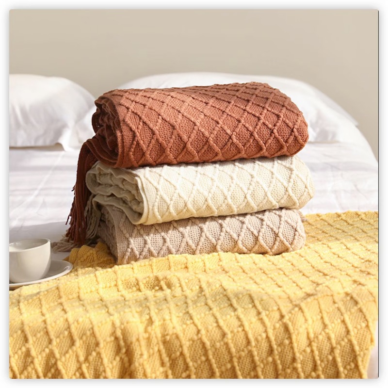 テキスタイルシティ ダイヤモンドニット サッシュ付きブランケ - Boho Throw Blanket Fringe のレビューと価格