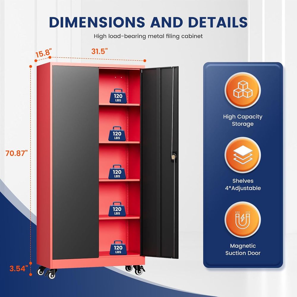 金属製ガレージ収納キャビネット（ロック付きドアと調整可能な棚 - Storage & Organization のレビューと価格